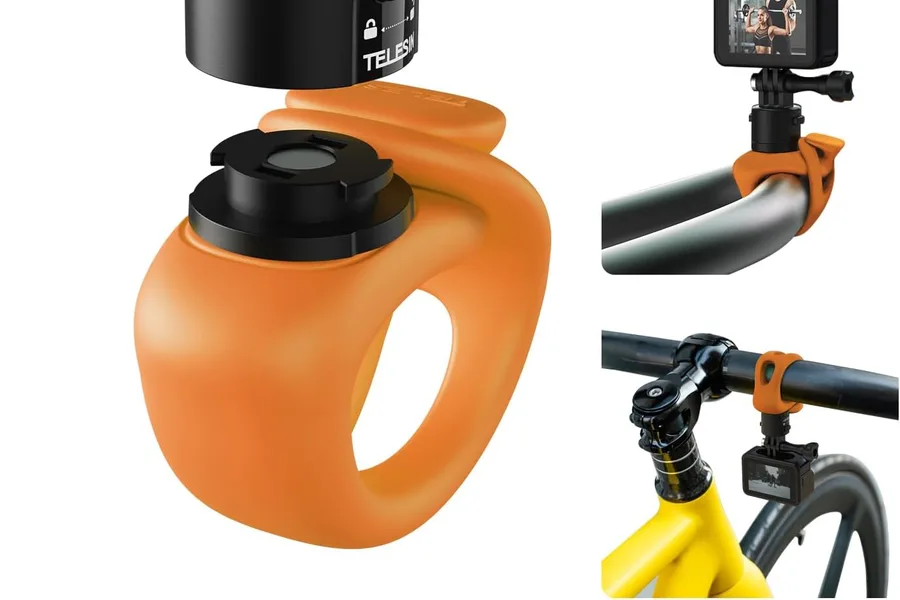 Close-up of an action camera with a lens protector in hand