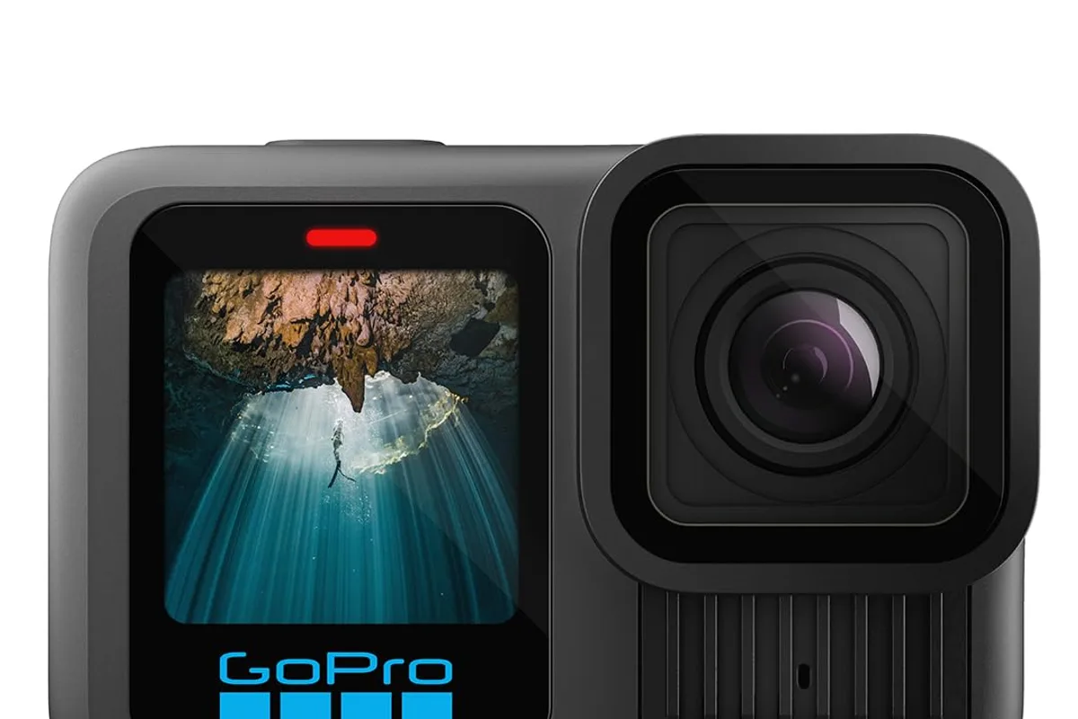 An action camera mounted on a bike handlebar