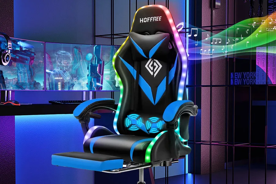 Close-up of a gaming chair armrest and seat cushion