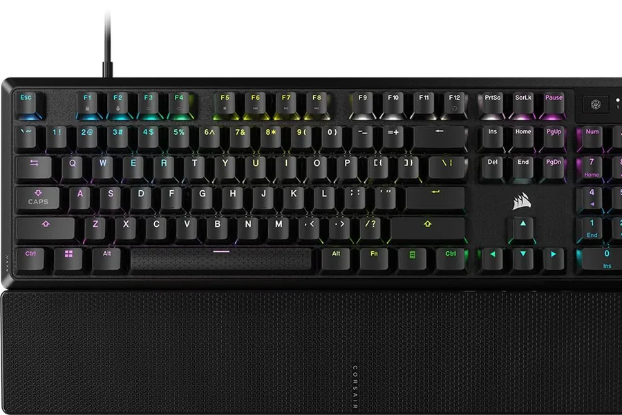 Close-up of mechanical keyboard switches and keycaps in warm lighting