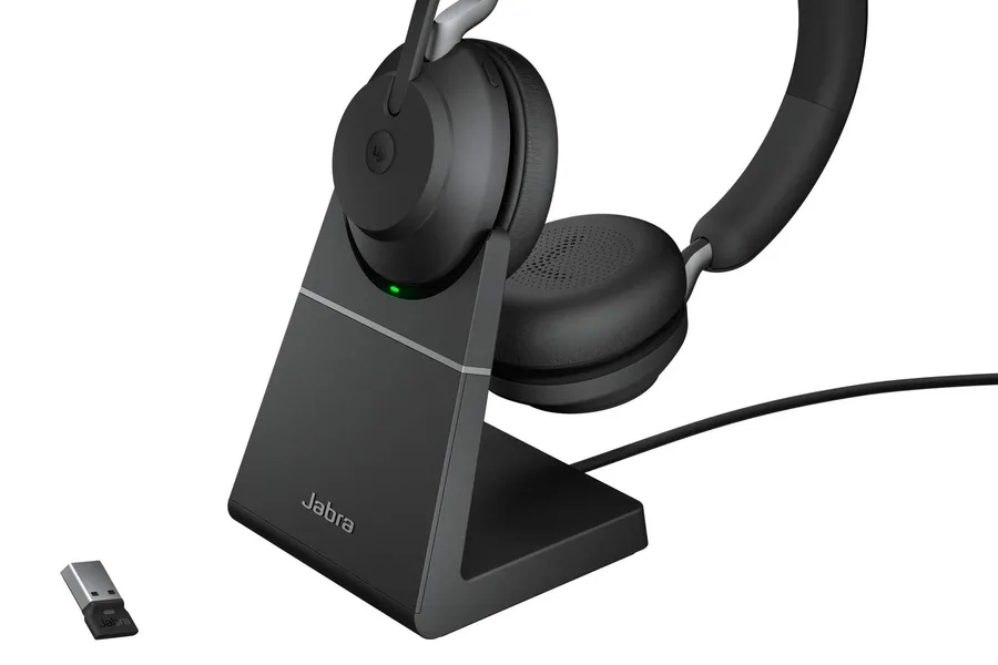 Remote worker wearing a headset during a video meeting