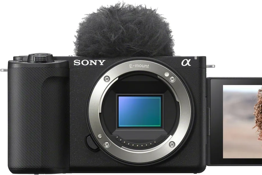 Hands holding a mirrorless camera during a photo session